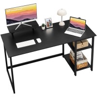 Greenforest Computer Home Office Desk With Monitor Stand And Storage Shelves On Left Or Right Side,47 Inch Modern Writing Study Pc Laptop Work Table,Black