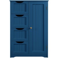 Yaheetech Wooden Bathroom Floor Cabinet, Side Storage Organizer Cabinet With 4 Drawers And 1 Cupboard, Freestanding Entryway Storage Unit Console Table, Bathroom Furniture Home Decor, Navy Blue