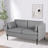 Linlux 55W Upholstered Modern Loveseat Sofa Couch For Living Room, Fabric Small Love Seat W 2 Pillows And Iron Legs, 2 Seat Small Couches For Small Spaces, Bedroom, Apartment, Office, Grey
