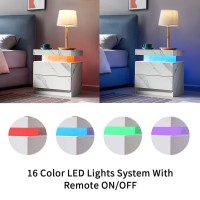 I-Aplus Nightstand Set Of 2 Led Nightstand With 2 Drawers, Bedside Table With Drawers For Bedroom Furniture, Side Bed Table With Led Light, White Marble