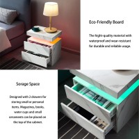 I-Aplus Nightstand Set Of 2 Led Nightstand With 2 Drawers, Bedside Table With Drawers For Bedroom Furniture, Side Bed Table With Led Light, White Marble