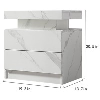 I-Aplus Nightstand Set Of 2 Led Nightstand With 2 Drawers, Bedside Table With Drawers For Bedroom Furniture, Side Bed Table With Led Light, White Marble