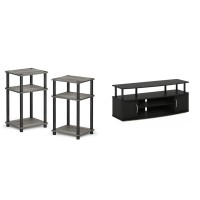 Furinno Just 3-Tier Turn-N-Tube End Table/Side Table/Night Stand/Bedside Table, 2-Pack, French Oak Grey/Black & Furinno Jaya Large Entertainment Stand For Tv Up To 55 Inch, Blackwood