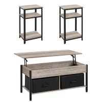 Yaheetech Living Room 3-Piece Coffee Table Sets For Home And Office, Lift Top Coffee Table With Baskets & Hidden Compartment, 2Pcs Rustic Industrial End Tables With 2-Tier Shelves, Gray