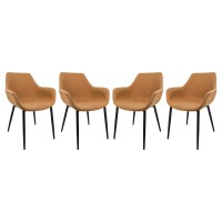 Leisuremod Markley Modern Leather Dining Armchair Kitchen Chairs With Metal Legs Set Of 4 Light Brown