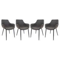 Leisuremod Markley Modern Leather Dining Armchair Kitchen Chairs With Metal Legs Set Of 4 Charcoal Black