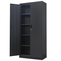 Metal Storage Cabinets With Locking Doors And Adjustable Shelves, Steel Storage Cabinet For Garage, Office, Classroom - Black