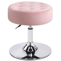Furniliving Mid-Century Velvet Tufted Makeup Ottoman Stool, 360Aswivel Adjustable Vanity Stool Modern Big Size Vanity Chair Stools For Living Room Bedroom Bathroom, Pink