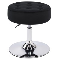 Furniliving Mid-Century Velvet Tufted Makeup Ottoman Stool, Modern Big Size Swivel Round Adjustable Vanity Stool Chair For Living Room Bedroom, Black