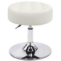 Furniliving Pu Leather Makeup Ottoman Stool, 165 To 205 Height Adjustable Swivel Vanity Stool Round Ottoman Chair For Living Room Bedroom Entryway, Ivorywhite