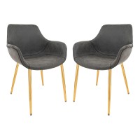 Leisuremod Markley Modern Leather Dining Armchair Kitchen Chairs With Gold Metal Legs Set Of 2 Charcoal Black