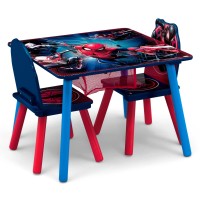 Delta Children Marvel Spider-Man Kids Table Set With Storage (2 Chairs Included) Greenguard Gold Certified, Blue/Red