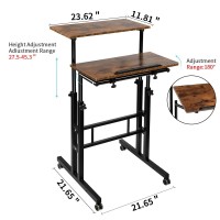 Hadulcet Stand Up Desk, Rolling Laptop Desk, Standing Computer Desk, Portable Rolling Standing Desk, Mobile Adjustable Desk On Wheels, Rolling Desk Podium Stand, Rustic Brown