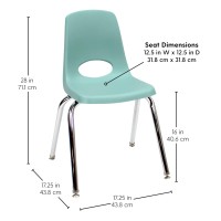 Factory Direct Partners 10368-Sf 16 School Stack Chair, Stacking Student Seat With Chromed Steel Legs And Nylon Swivel Glides For In-Home Learning Or Classroom - Seafoam (6-Pack)