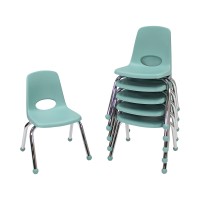 Factory Direct Partners 10359-Sf 12 School Stack Chair, Stacking Student Seat With Chromed Steel Legs And Ball Glides For In-Home Learning Or Classroom - Seafoam (6-Pack)