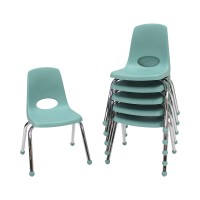 Factory Direct Partners 10363-Sf 14 School Stack Chair, Stacking Student Seat With Chromed Steel Legs And Ball Glides For In-Home Learning Or Classroom - Seafoam (6-Pack)