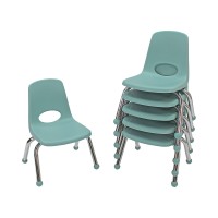Factory Direct Partners 10355-Sf 10 School Stack Chair, Stacking Student Seat With Chromed Steel Legs And Ball Glides For In-Home Learning Or Classroom - Seafoam (6-Pack)
