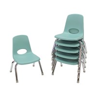 Factory Direct Partners 10356-Sf 10 School Stack Chair, Stacking Student Seat With Chromed Steel Legs And Nylon Swivel Glides For In-Home Learning Or Classroom - Seafoam (6-Pack)