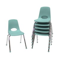Factory Direct Partners 10367-Sf 16 School Stack Chair, Stacking Student Seat With Chromed Steel Legs And Ball Glides For In-Home Learning Or Classroom - Seafoam (6-Pack)