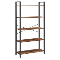 Vasagle Bookshelf, 5-Tier Storage Rack With Steel Frame, For Living Room, Office, Study, Hallway, Industrial Style, Rustic Brown Black