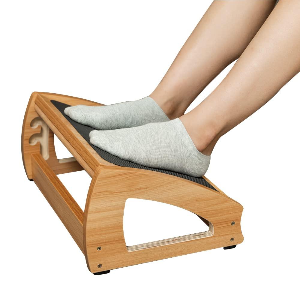 Strongtek Adjustable Under Desk Footrest, Ergonomic Foot Rest For Under Desk With 3 Height Position, Wooden Foot Stool Under Desk With Anti-Slip Surface, Adjustable Foot Stool For Home Office, Natural