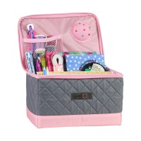 Everything Mary Collapsible Sewing Kit Organizer Box, Pink & Grey - Supplies Storage Basket For Supplies And Accessories - Organization For Thread, Needles, Notions & Scissors - Portable Craft Caddy