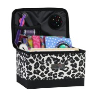 Everything Mary Collapsible Sewing Kit Organizer Box, Cheetah - Supplies Storage Basket For Supplies And Accessories - Organization For Thread, Needles, Notions & Scissors - Portable Craft Caddy