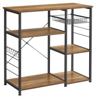 Vasagle Alinru Kitchen Bakeras Rack, Coffee Bar, Microwave Oven Stand, With Steel Frame, Wire Basket, 6 Hooks, For Mini Oven, Spices Utensils, Industrial, Rustic Walnut And Black Ukks090B41