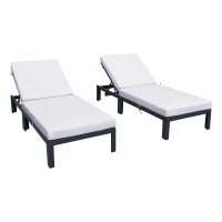 Leisuremod Chelsea Modern Aluminum Outdoor Chaise Lounge Chair With Cushions Set Of 2 Light Grey
