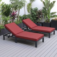 Leisuremod Chelsea Modern Aluminum Outdoor Chaise Lounge Chair With Cushions Set Of 2, Red