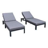 Leisuremod Chelsea Modern Aluminum Outdoor Chaise Lounge Chair With Cushions Set Of 2 Blue