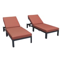Leisuremod Chelsea Modern Aluminum Outdoor Chaise Lounge Chair With Cushions Set Of 2 Orange