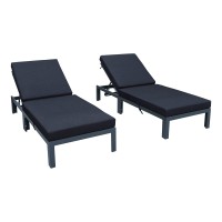 Leisuremod Chelsea Modern Aluminum Outdoor Chaise Lounge Chair With Cushions Set Of 2 Black