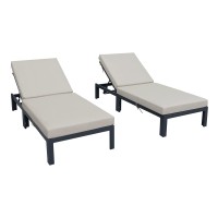 Leisuremod Chelsea Modern Aluminum Outdoor Chaise Lounge Chair With Cushions Set Of 2 Beige