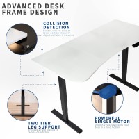 Vivo Electric Height Adjustable 63 X 32 Inch Memory Stand Up Desk, White Table Top, Black Frame, Touch Screen Preset Controller, 2E Series, Desk-Kit-2Ebw
