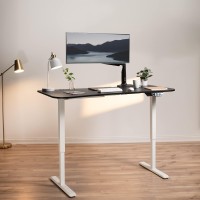 Vivo Electric Height Adjustable 63 X 32 Inch Memory Stand Up Desk, Black Table Top, White Frame, Touch Screen Preset Controller, 2E Series, Desk-Kit-2Ewb