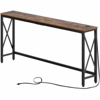 Rolanstar Console Table With Power Outlet, Narrow Sofa Table, 70.8 X 11.8 Farmhouse Table Behind Sofa Couch Hallway Entrance For Living Room, Entryway, Foyer, With Metal Frame, Rustic Brown