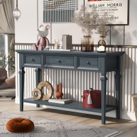 Knocbel Retro Entryway Console Table With 3 Drawers And Open Shelf Entry Hallway Foyer Sofa Long Table 220Lbs Weight Capacity 50 L X 15 W X 30 H (Navy)