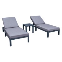 Leisuremod Chelsea Modern Aluminum Outdoor Chaise Lounge Chair Set Of 2 With Side Table & Cushions (Blue)