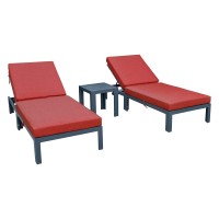 Leisuremod Chelsea Modern Aluminum Outdoor Chaise Lounge Chair Set Of 2 With Side Table & Cushions (Red)