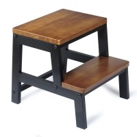 Wooden Step Stools For Adults Kids, Heavy Duty 2 Step Stool For High Bed Kitchen Bathroom - Holds Up To 500 Lb By Rorkee, Wide, Metal, Industrial Design(Dark Walnut)