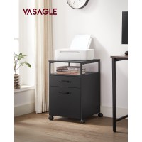 Vasagle Mobile Cabinet With Wheels, 2 Drawers, Open Shelf, For A4, Letter Size, Hanging File Folders, 17.3D X 16.5W X 26.2H, Black