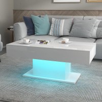 Mepplzian High Gloss Coffee Table With 16 Colors Led Lights, Living Room Tea Table Contemporary Rectangle Design, Led Coffee Tables For Living Room & Bedroom (Without Wheels)