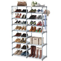 Tribesigns Shoe Rack Organizer, 32-40 Pairs Shoe Storage Shelf, 9 Tiers Shoe Stand, Shoerack For Closet,Boot Organizer With 2 Hooks, Stackable Shoe Tower