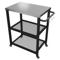 Nuuk Three-Shelf Rolling Outdoor Dining Cart Table, 16 X 24 Stainless Steel Commercial Multifunctional Kitchen Food Prep Worktable On Wheels