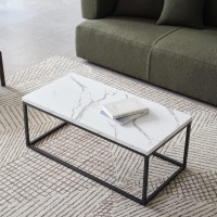 Censi Marble Coffee Table For Living Room, 40 Rectangle Wood And Metal, Modern Industrial Style (White Marble)