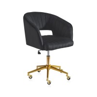 Nrizc Velvet Office Desk Chair, Upholstered Home Office Desk Chairs With Adjustable Swivel Wheels, Ergonomic Office Chair For Living Room, Bedroom, Office, Vanity Study (Black)
