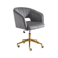 Nrizc Velvet Office Desk Chair, Upholstered Home Office Desk Chairs With Adjustable Swivel Wheels, Ergonomic Office Chair For Living Room, Bedroom, Office, Vanity Study (Grey)