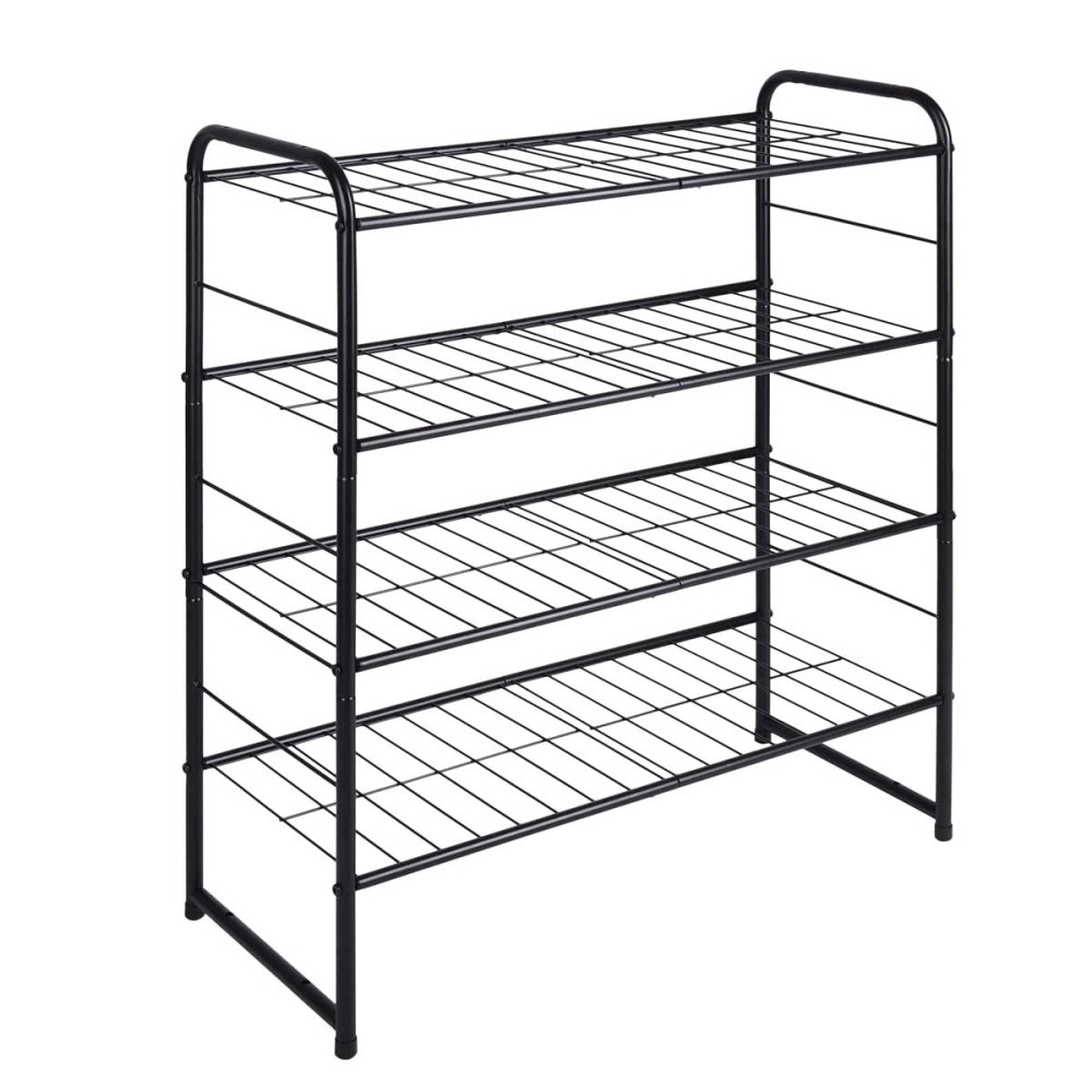 Regiller 4-Tier Stackable Shoe Rack, Expandable & Adjustable Shoe Organizer Storage Shelf, High Capacity, Wire Grid, Black