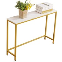 Loglus Console Table For Entryway, Faux Marble Mdf Sofa Table With Golden Frame (Single Layer, White Marble)